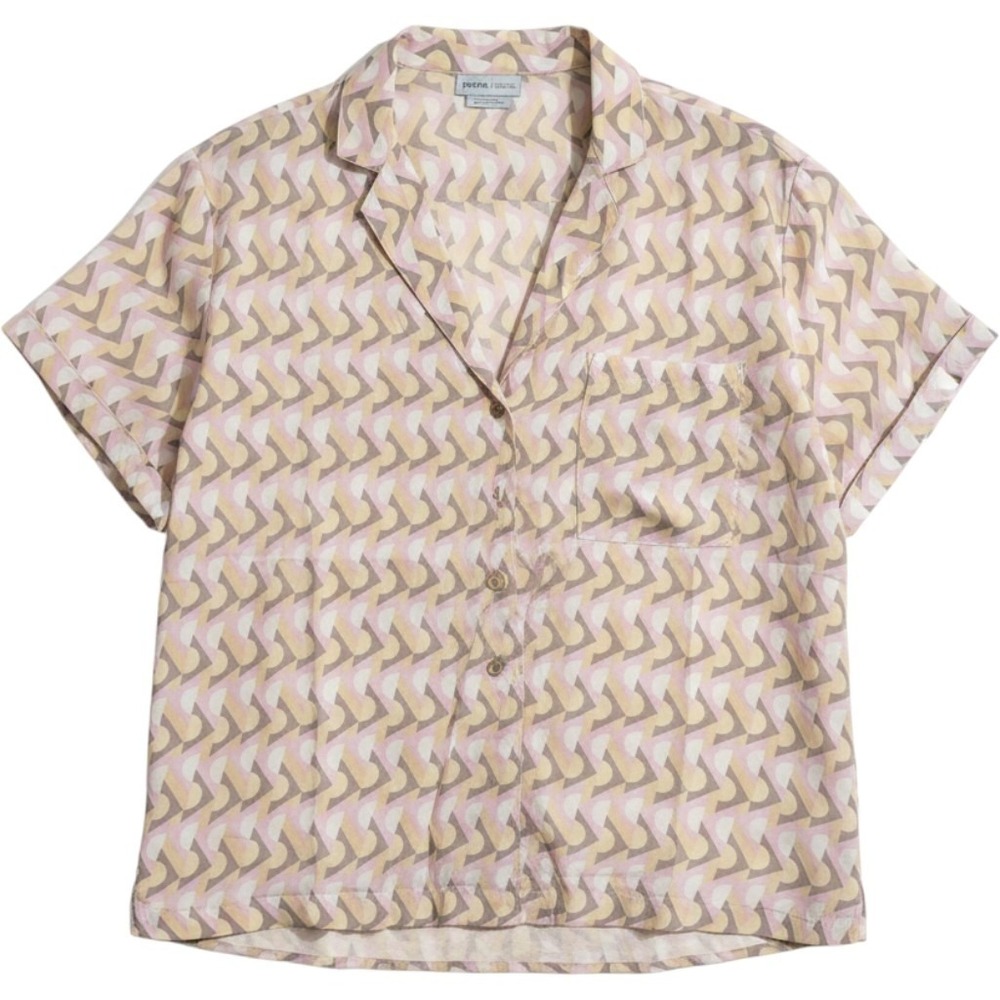 Prana Iguala Top Women S Pink New Geometric Modal Short Sleeve Button Up
